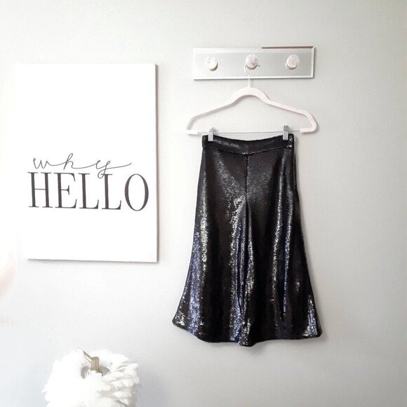 NWT Maje black sequin high waist wide leg cropped culottes, XS - Picture 5 of 9